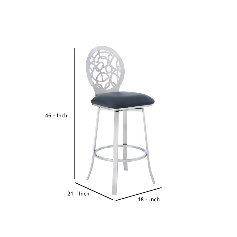 Contemporary Lotus 30" Swivel Barstool in Brushed Stainless Steel and Gray