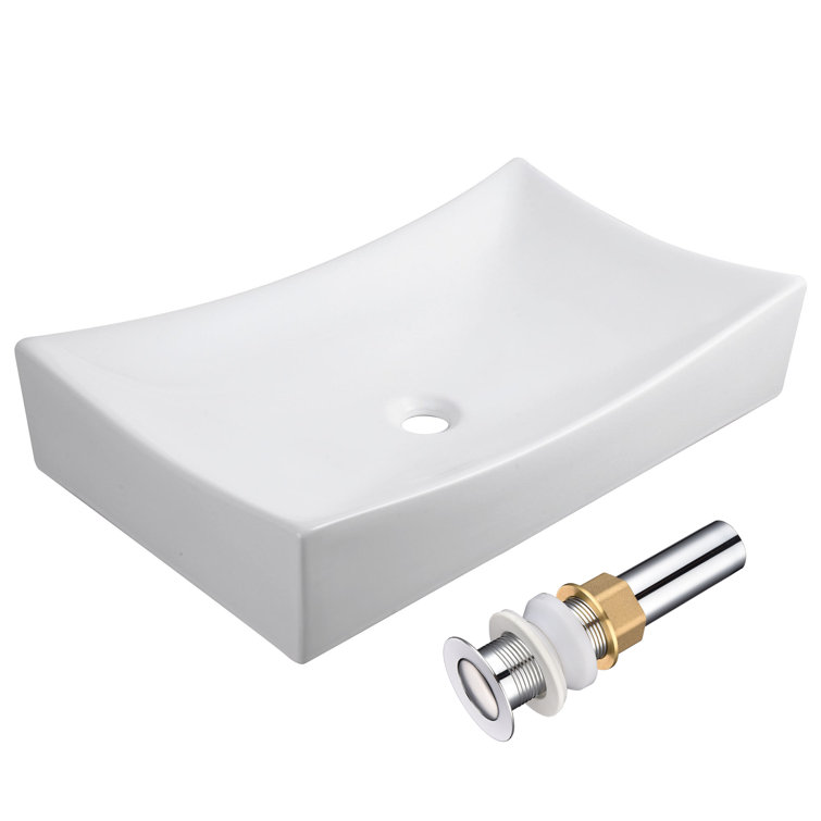 Aquaterior 26'' White Ceramic Rectangular Vessel Sink