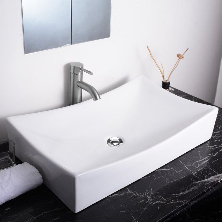 Aquaterior 26'' White Ceramic Rectangular Vessel Sink