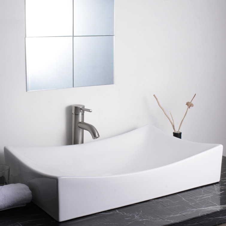Aquaterior 26'' White Ceramic Rectangular Vessel Sink