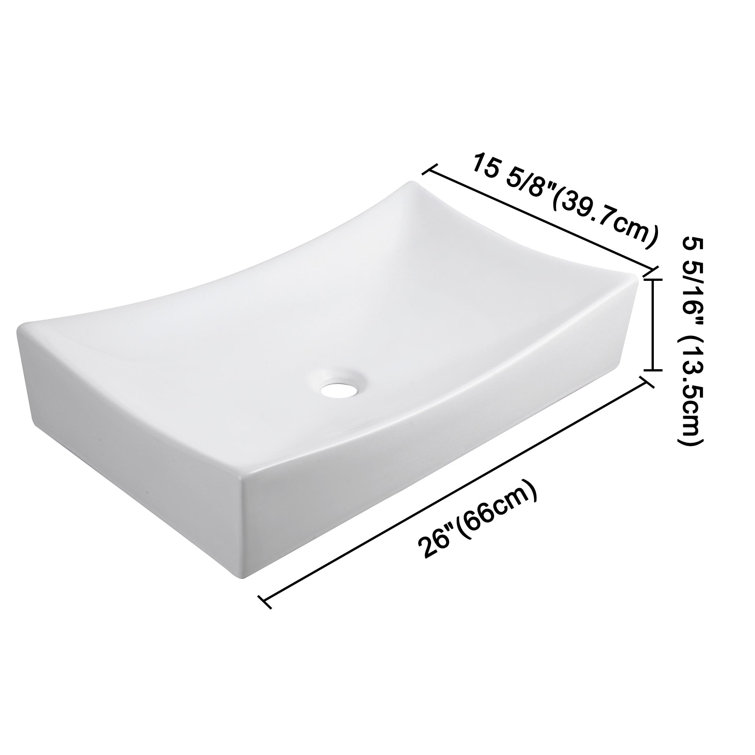 Aquaterior 26'' White Ceramic Rectangular Vessel Sink