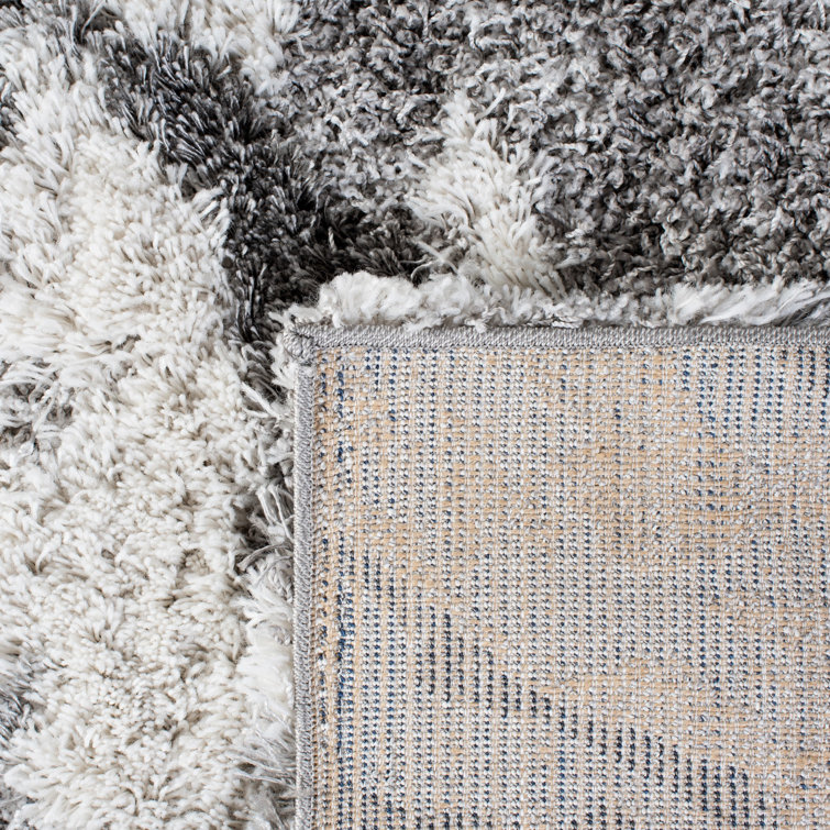 Grey and Ivory Abstract Shag Synthetic Area Rug 11' x 15'