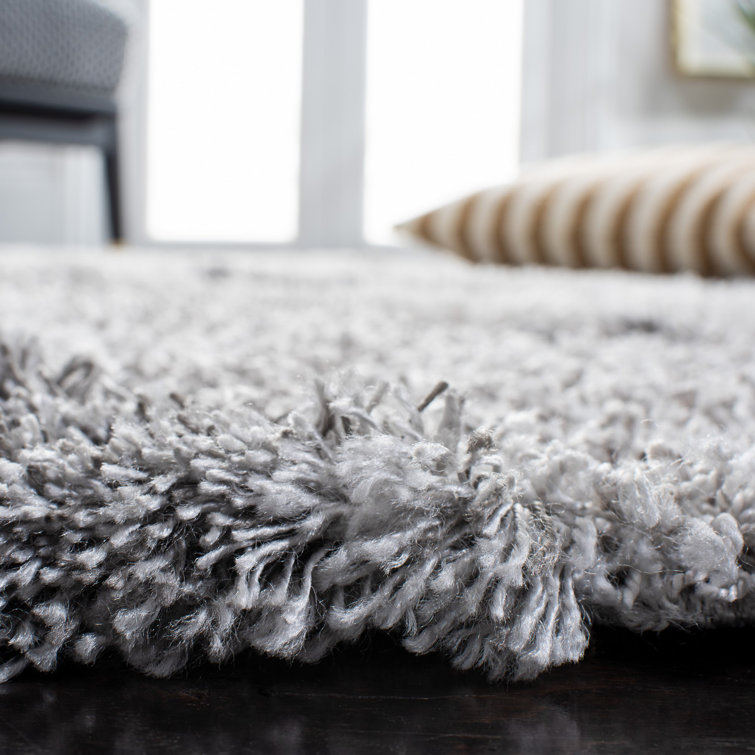 Grey and Ivory Abstract Shag Synthetic Area Rug 11' x 15'
