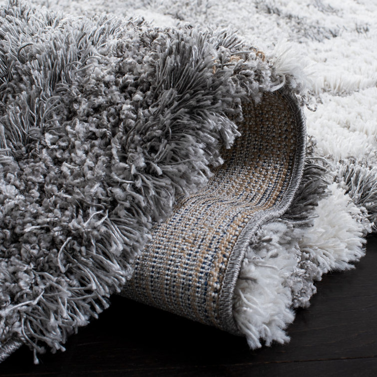 Grey and Ivory Abstract Shag Synthetic Area Rug 11' x 15'