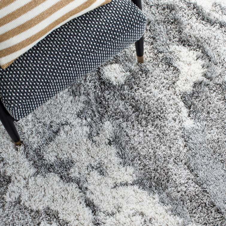 Grey and Ivory Abstract Shag Synthetic Area Rug 11' x 15'