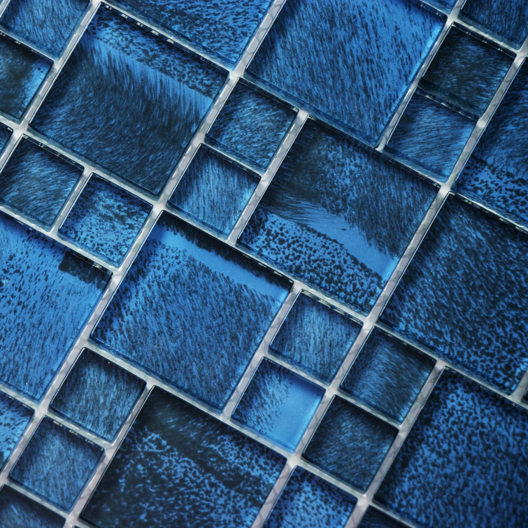 Lake Shore Blue Polished Glass Mosaic Wall Tile