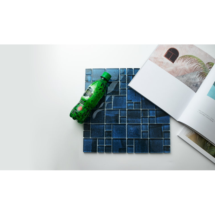 Lake Shore Blue Polished Glass Mosaic Wall Tile