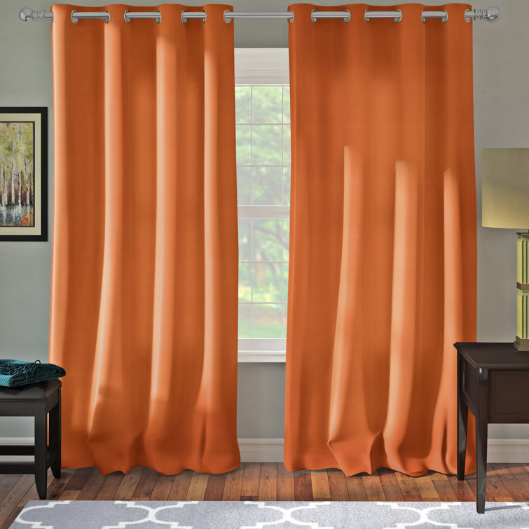 Connor Orange Polyester Room-Darkening Grommet Window Panel 52" x 108"