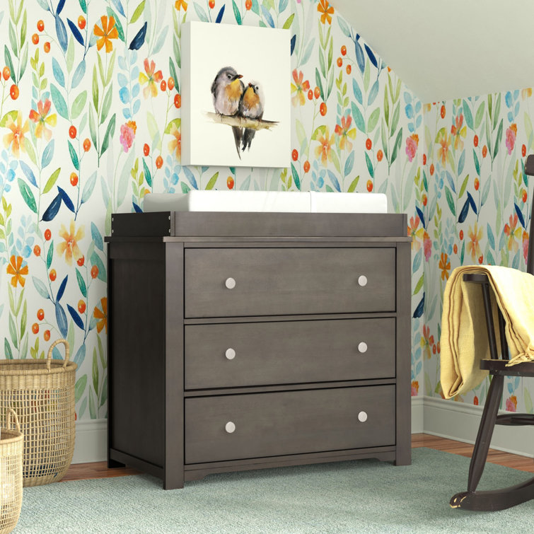 Harmony Dapper Gray 3-Drawer Nursery Dresser with Table Topper