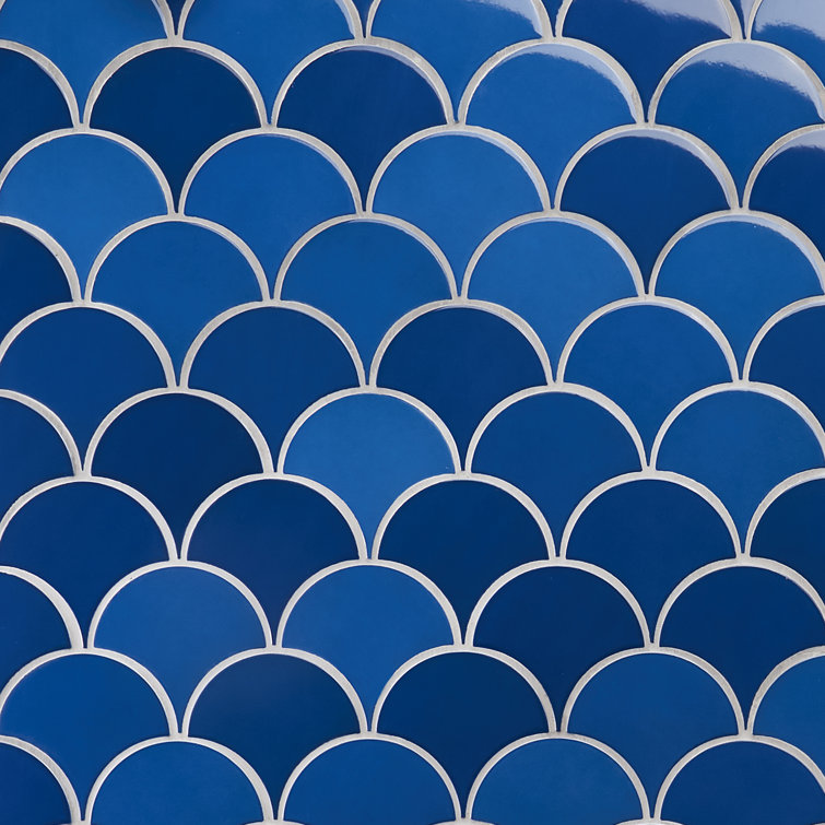 Tidewater Blue Ceramic Fish Scale Wall Tile