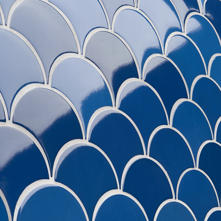 Tidewater Blue Ceramic Fish Scale Wall Tile
