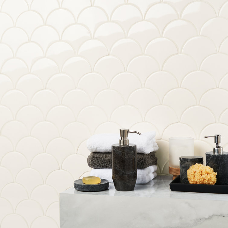 Pure White 2" x 5" Ceramic Fish Scale Wall Tile
