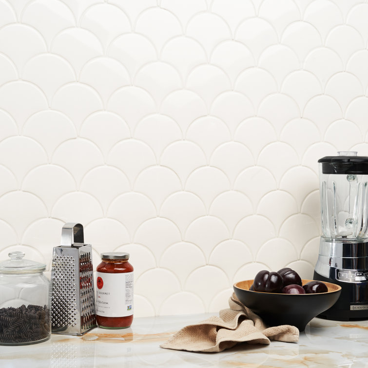 Pure White 2" x 5" Ceramic Fish Scale Wall Tile