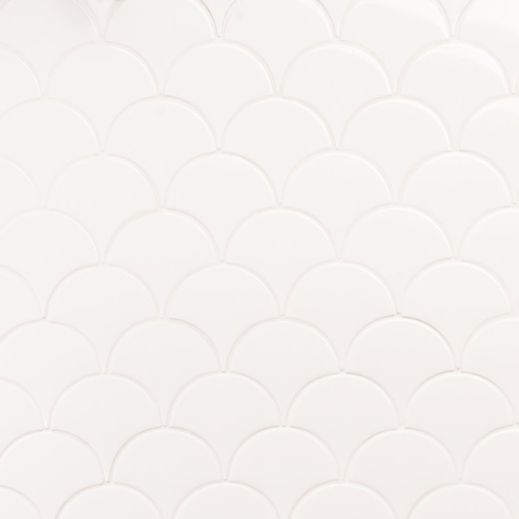 Pure White 2" x 5" Ceramic Fish Scale Wall Tile