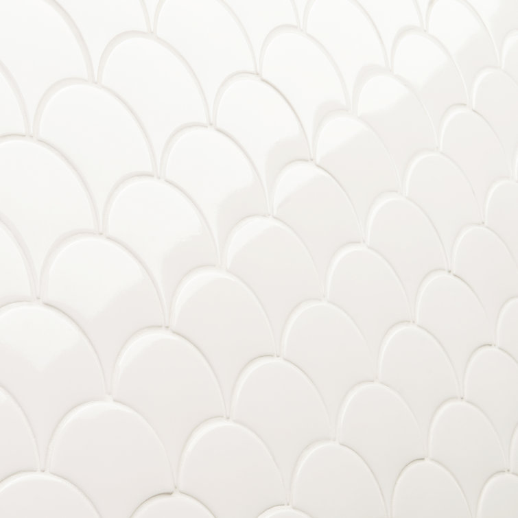 Pure White 2" x 5" Ceramic Fish Scale Wall Tile