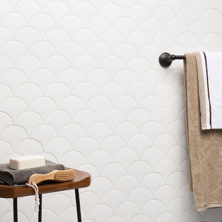 Tidewater Matte White Fish Scale Ceramic Wall Tile - 2" x 5"