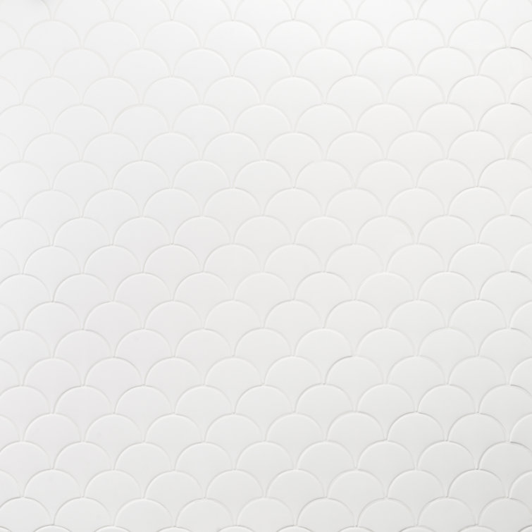 Tidewater Matte White Fish Scale Ceramic Wall Tile - 2" x 5"