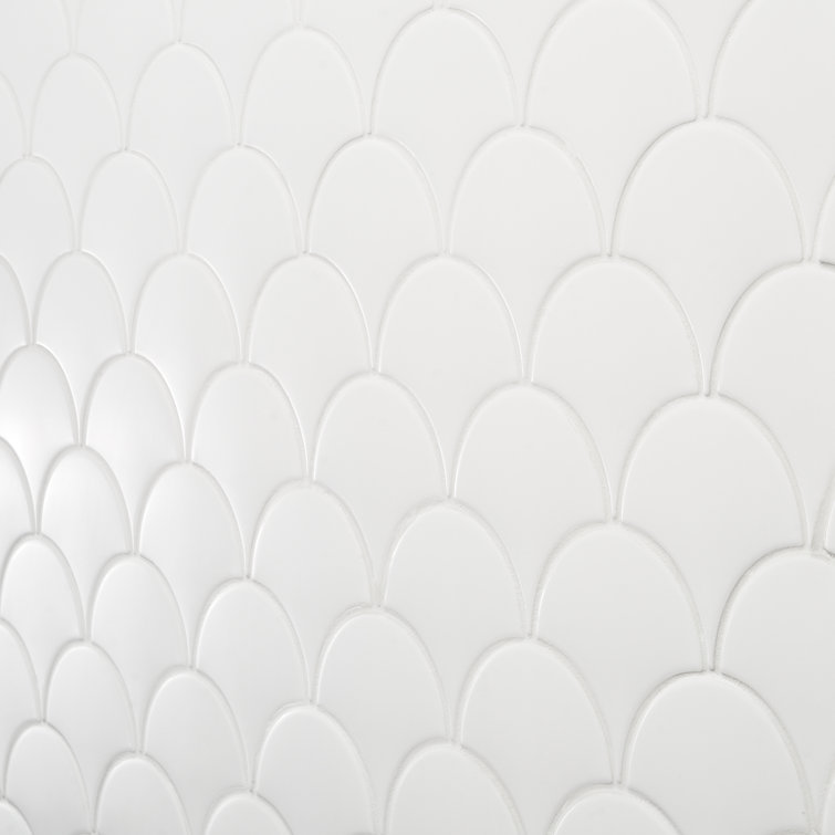 Tidewater Matte White Fish Scale Ceramic Wall Tile - 2" x 5"