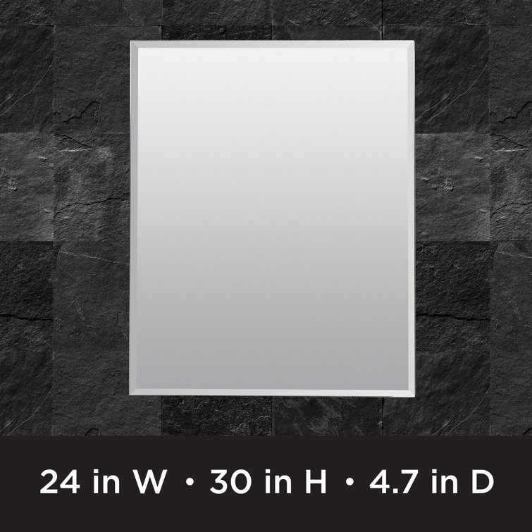 24" Frameless Aluminum Medicine Cabinet with Beveled Mirror