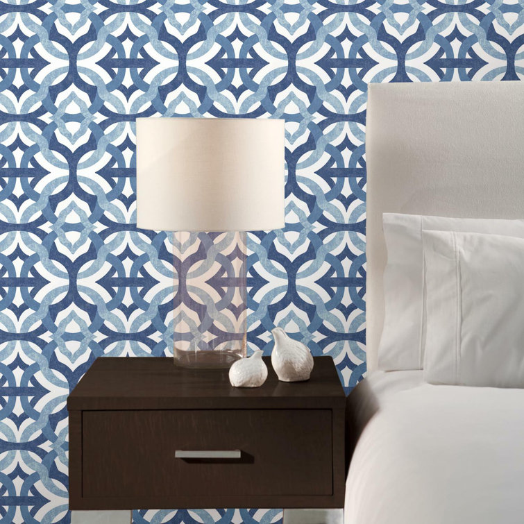 Blue and White Geometric Vinyl Peel and Stick Wallpaper Roll