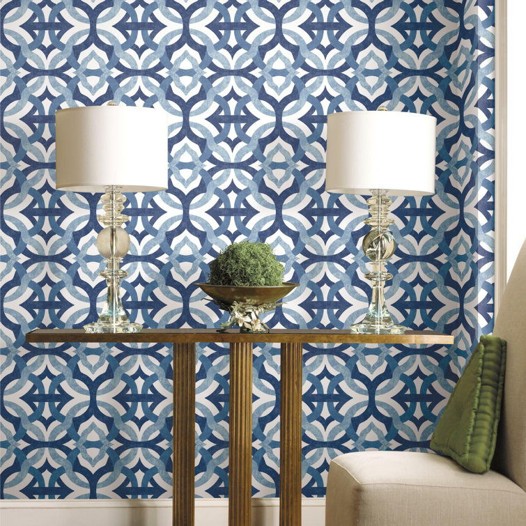 Blue and White Geometric Vinyl Peel and Stick Wallpaper Roll