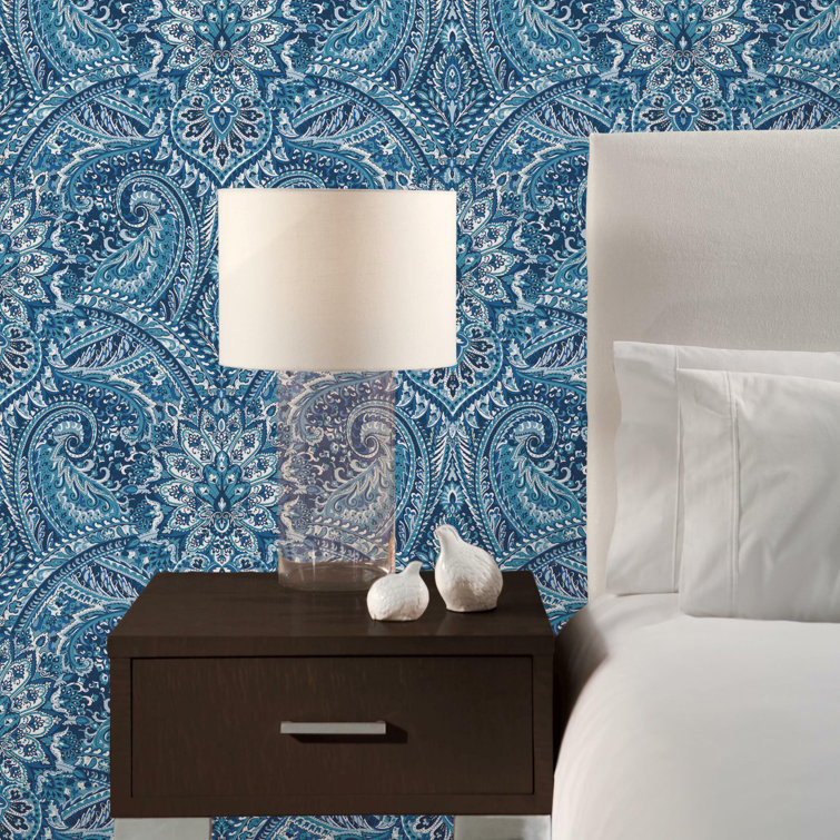 Blue and Gray Paisley Peel & Stick Wallpaper Roll