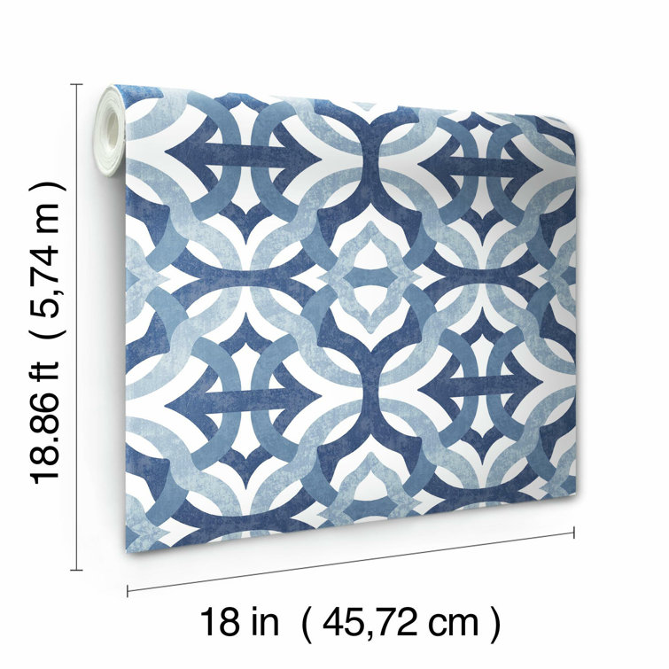 Blue and White Geometric Vinyl Peel and Stick Wallpaper Roll