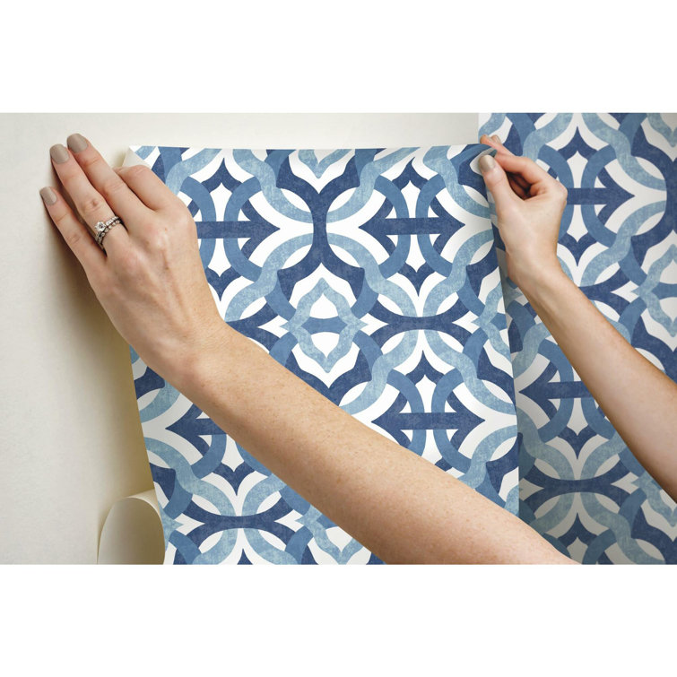 Blue and White Geometric Vinyl Peel and Stick Wallpaper Roll