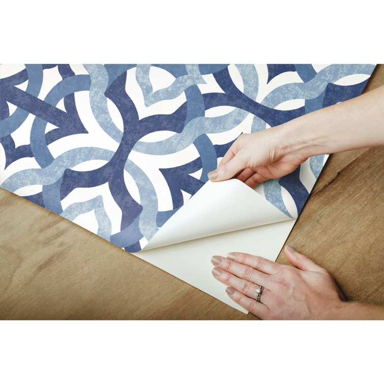 Blue and White Geometric Vinyl Peel and Stick Wallpaper Roll
