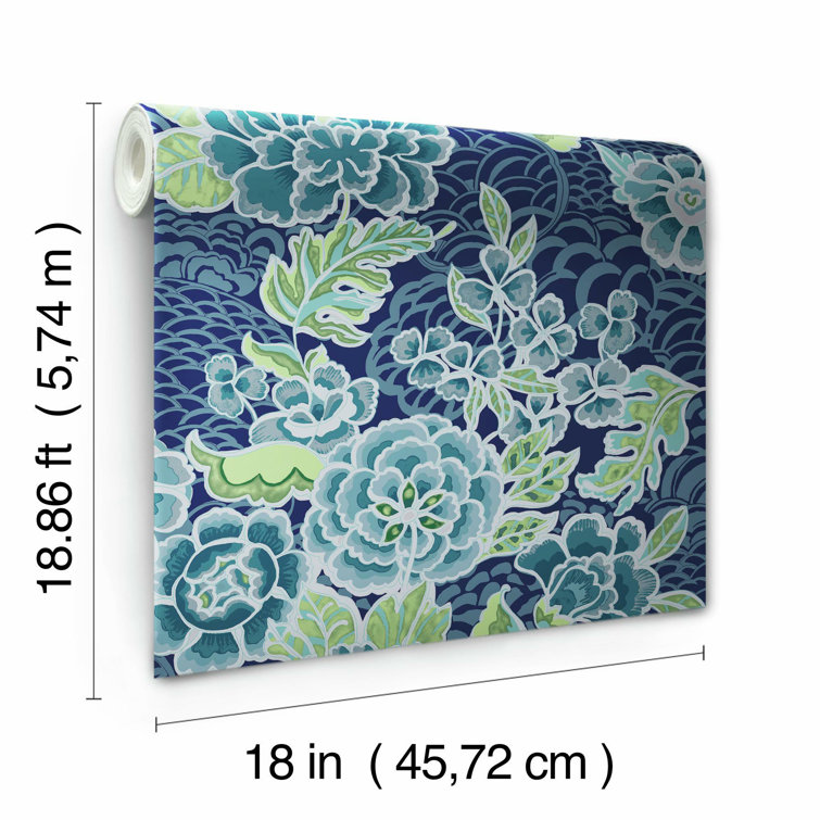 Blue and Green Floral Peel and Stick Wallpaper Roll