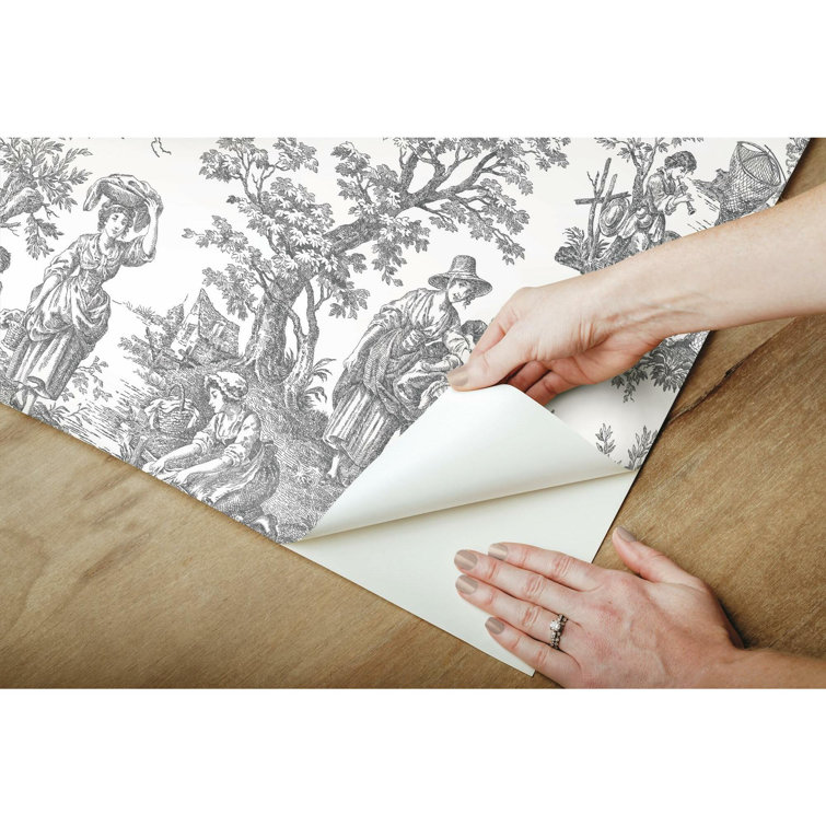 Gray and White Vinyl Country Life Toile Peel and Stick Wallpaper