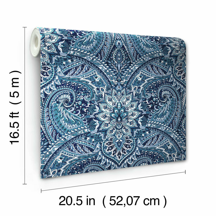 Blue and Gray Paisley Peel & Stick Wallpaper Roll