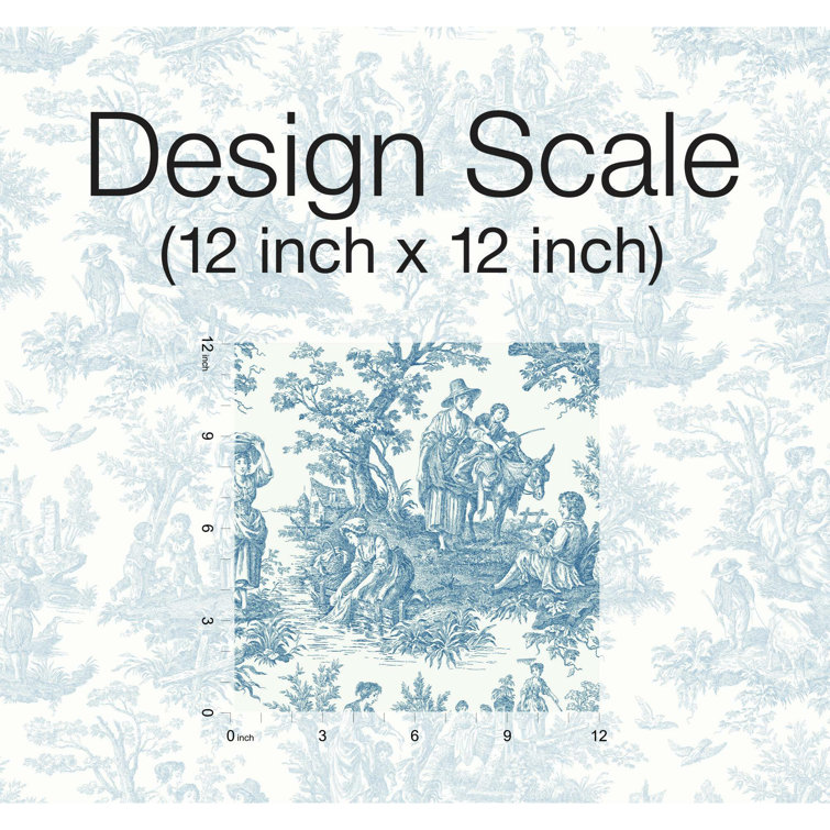 Blue and White Vinyl Peel & Stick Toile Wallpaper Roll