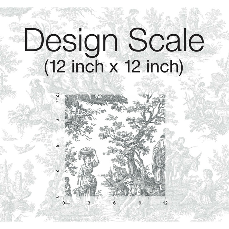 Gray and White Vinyl Country Life Toile Peel and Stick Wallpaper