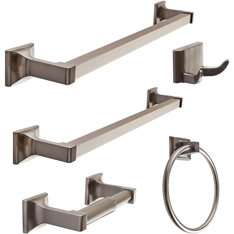 Satin Nickel 5-Piece Metal Bathroom Hardware Set