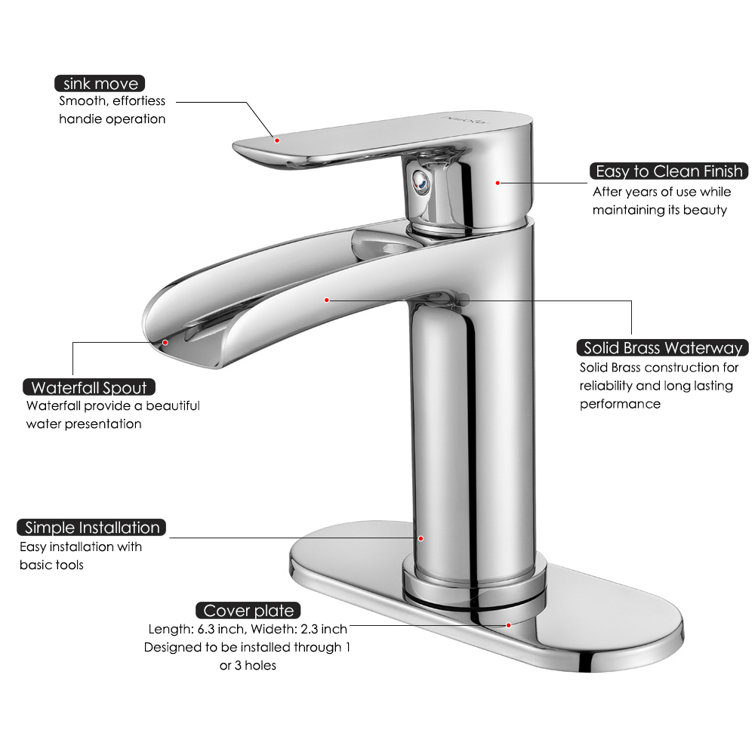 Yahto Polished Chrome Single-Handle Waterfall Bathroom Faucet