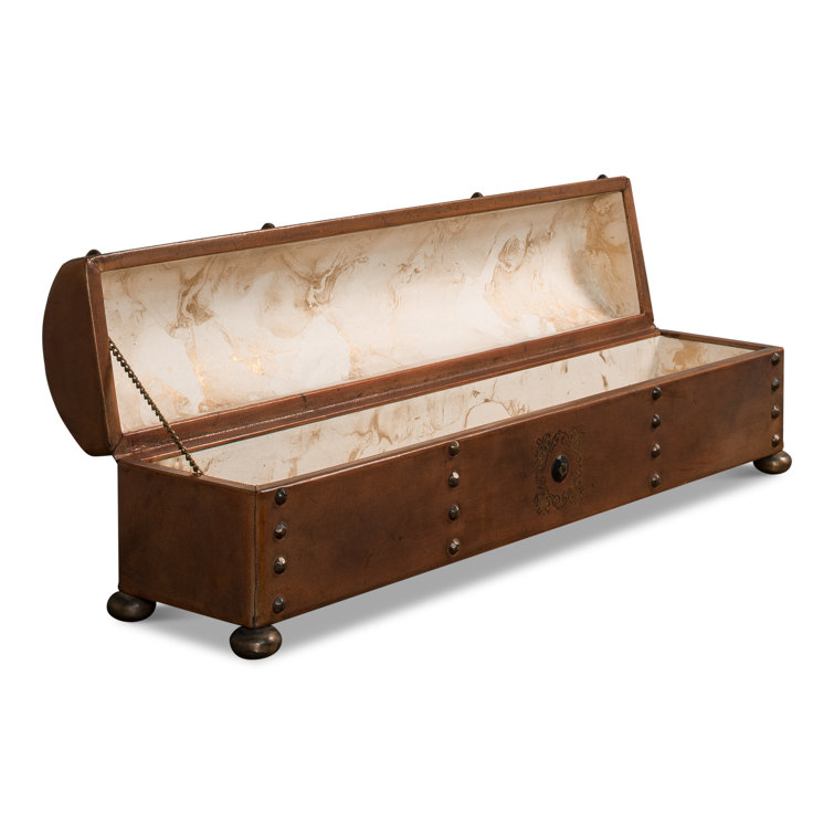 Traditional Embossed Leather-Wrapped Wooden Storage Box