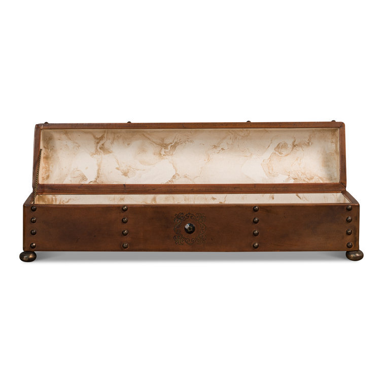 Traditional Embossed Leather-Wrapped Wooden Storage Box