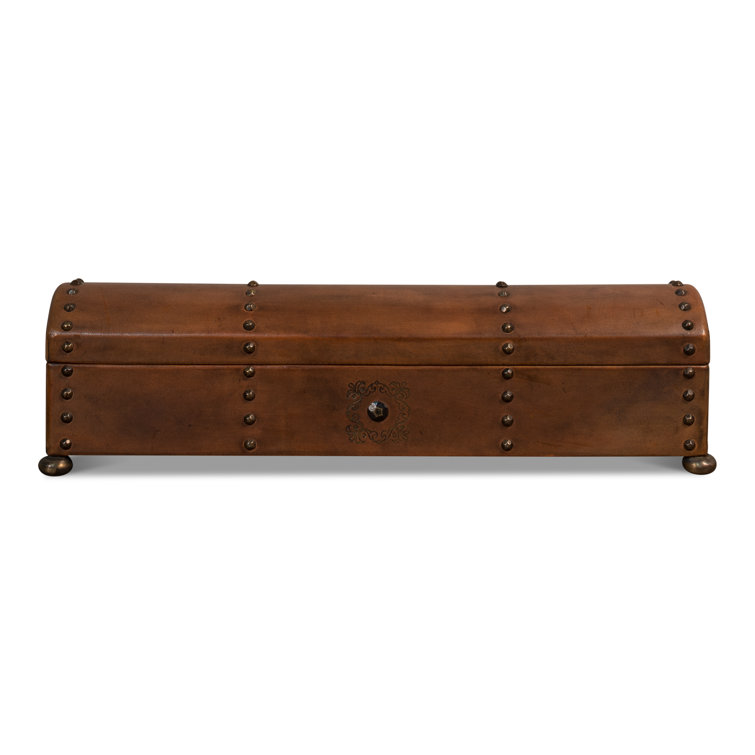 Traditional Embossed Leather-Wrapped Wooden Storage Box