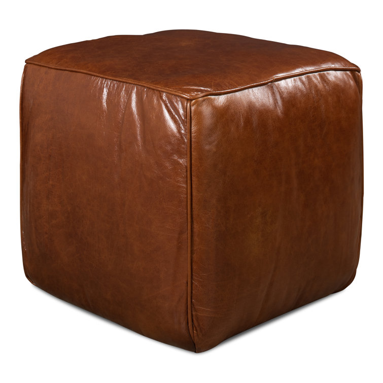 Traditional Bismarck Old Bay Leather Tufted Storage Ottoman