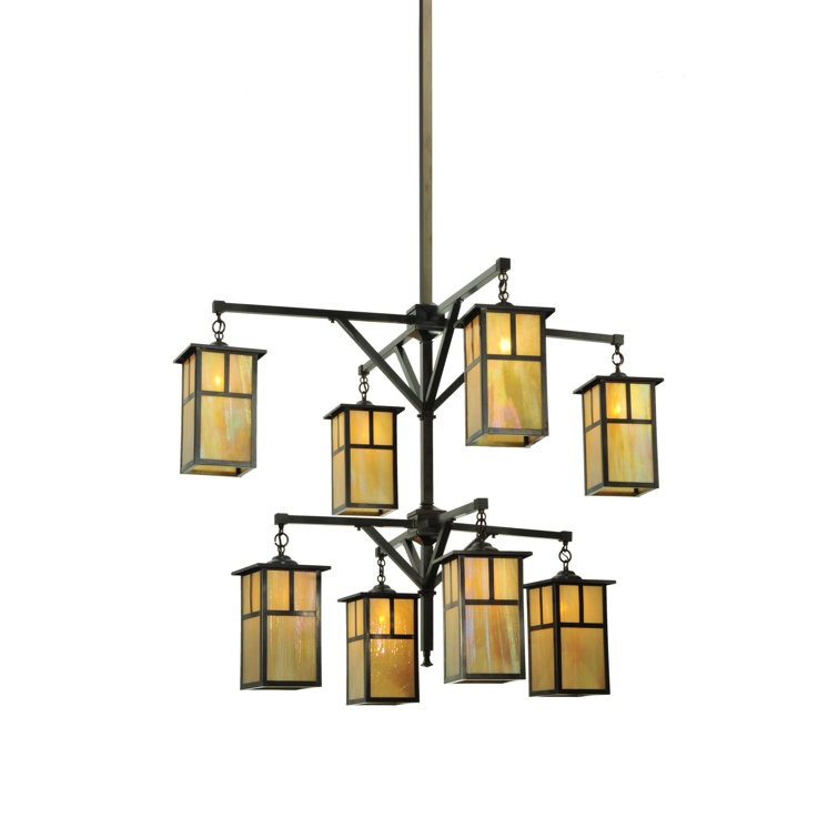 Rustic Black 8-Light Square Art Glass Chandelier
