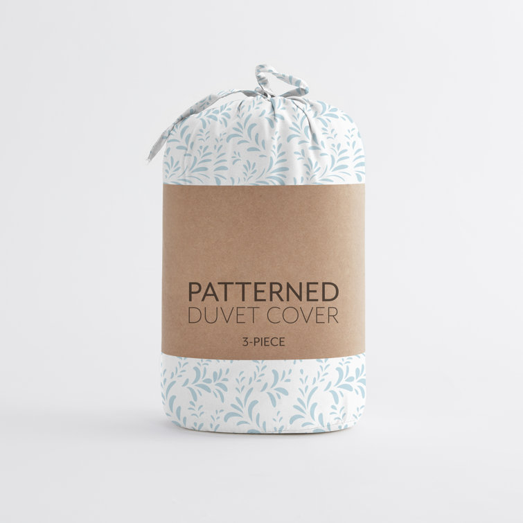 Light Blue Floral Print Full/Queen Duvet Cover Set