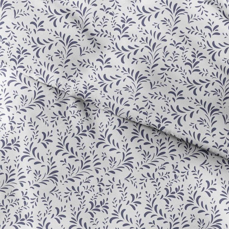 Light Blue Floral Microfiber King Duvet Cover Set