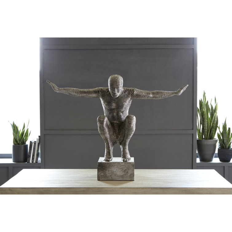 Transitional Large Silver Metal Outstretched Arms Statue