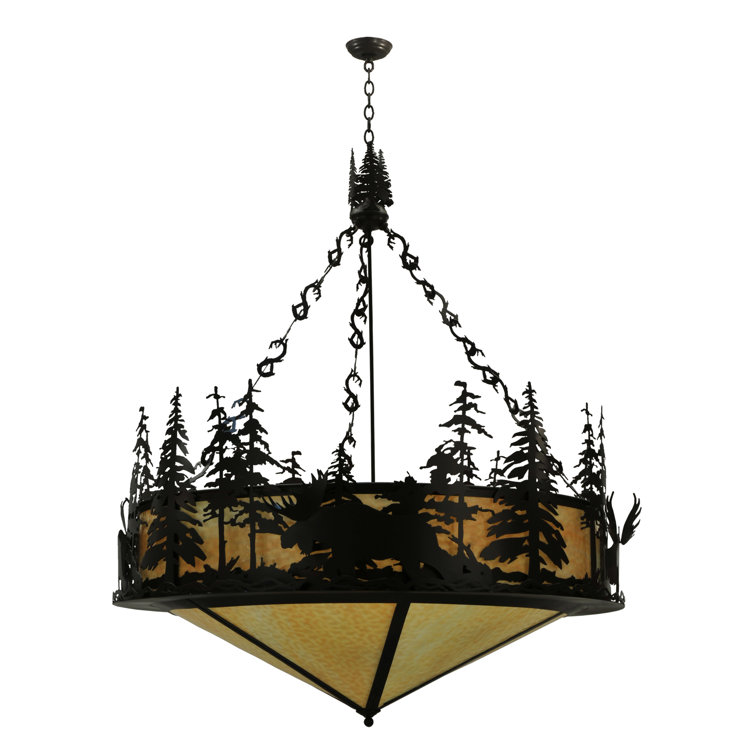 Rustic Bronze 6-Light Pendant with Beige Glass