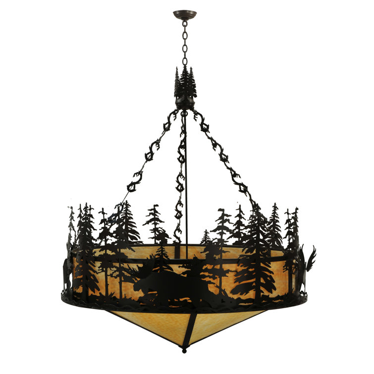 Rustic Bronze 6-Light Pendant with Beige Glass