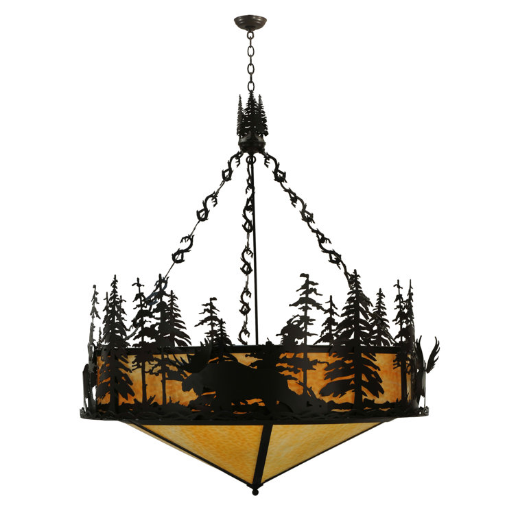 Rustic Bronze 6-Light Pendant with Beige Glass