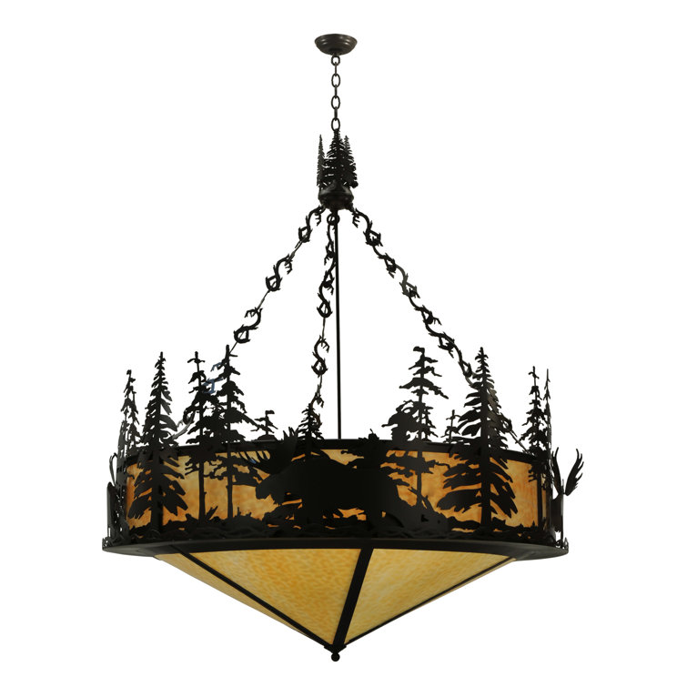 Rustic Bronze 6-Light Pendant with Beige Glass