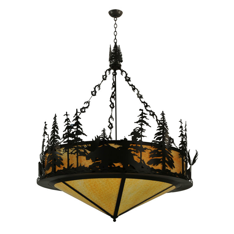 Rustic Bronze 6-Light Pendant with Beige Glass