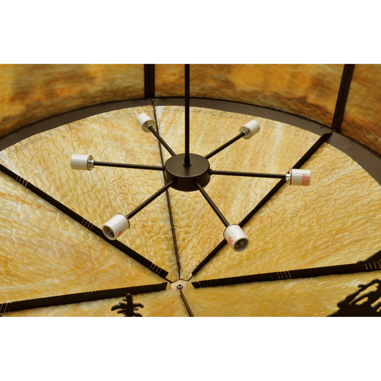 Rustic Bronze 6-Light Pendant with Beige Glass